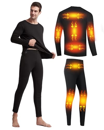 TRUNYAQI Mens Electric Heated Thermal Underwear Set Men's Winter Outdoor Sports Underwear, Without Battery (Black, M)