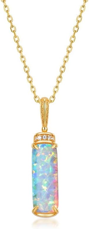14K Gold Geometric Opal Pendant Necklace, Modern October Birthstone Jewelry for Women