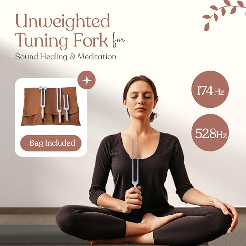tuning forks for healing set including four frequency 128hz 1361hz 174hz 528hz yoga and meditation accessories chakra sound therapy instruments with tuning fork activator and vegan leather pouch