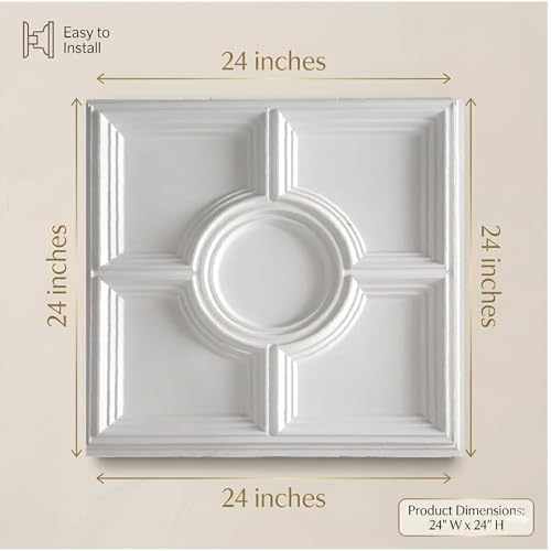 Image of Kayra Decor PVC Ceiling Panel 60x60 cm|Regal Medallion Design|White|25 Tiles Cover 100 Sq Ft| Modern False Ceiling|Royal & Elegant Finish