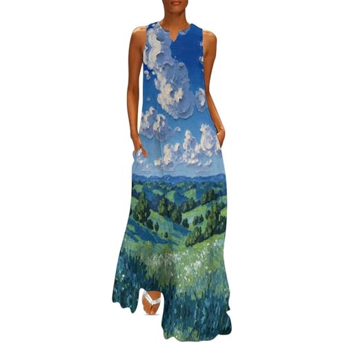 Robe longue femme grande taille fluide sans manches pour masquer les rondeurs