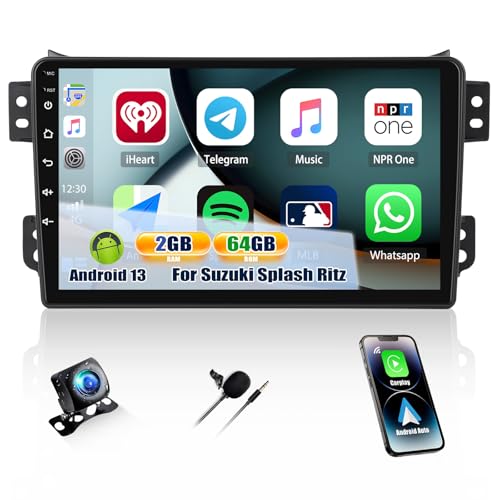 CAMECHO 2+64G 9 Zoll Android 13 Autoradio für Suzuki Splash Ritz/Opel Agila 2004-2014 mit Rückfahrkamera, HD Touchscreen Wireless Carplay Bluetooth Radio mit Android Auto WiFi GPS FM Mirror Link
