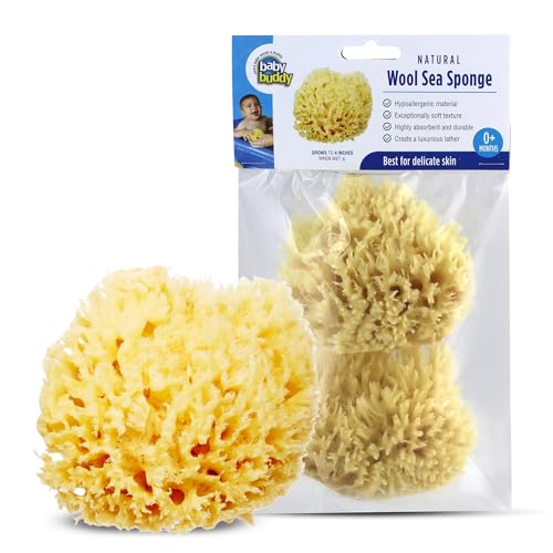 Image of Baby Buddy Natural Wool Sea Sponge, Newborn Bath Time Essential, Ultra Soft for Delicate Skin, Hypoallergenic and Biodegradable, 2 Pack