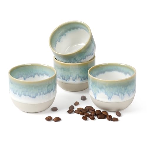 NOVAJOY | Espressotassen Set | 4-teilig | 140 ml | Mini-Espressotasse - Handgefertigt dickwandigem | Hochwertige Tassen aus Steingut | Ohne Henkel | Kaffeetassen | Mokka | Geschenk in modernem Design