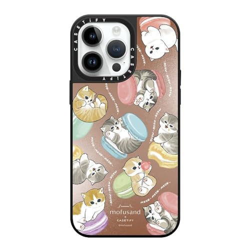 CASETiFY MagSafe �Ή��~���[ iPhone 14 Pro Max �P�[�X [���ː� / 1.5m����̗����������N���A / Mofusand] - �V���o�[ (�u���b�N�o���p�[) - Do Nothing or Macaroon