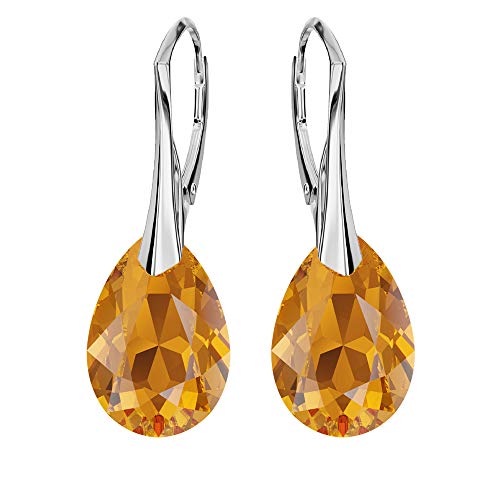 Argent Sterling 925 Boucles d'oreilles avec cristaux Swarovski® - Poire - Topaz - Boucles d'oreilles pour femmes - Jolis bijoux pour femmes avec coffret cadeau Cover