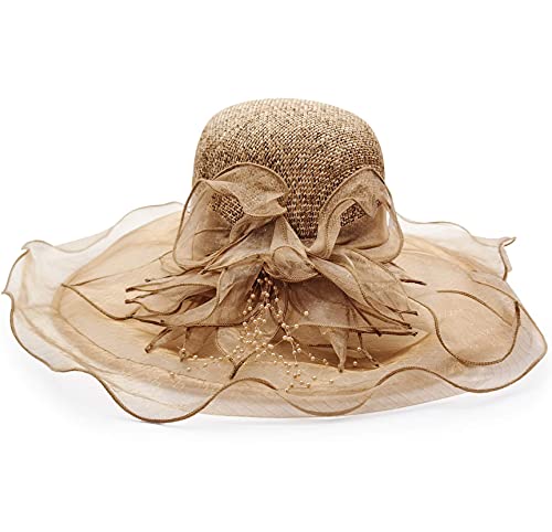 Carnavalife Sombrero de Sol Florales para Mujer, Gorro Nupcial para Vestido de Novia, Tocado de Iglesia para Fiesta de Té, Talla única (Oro)