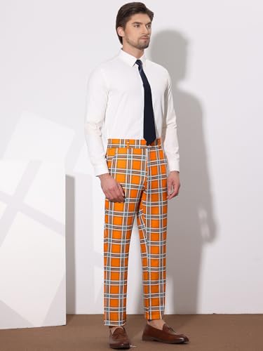 Lars Amadeus Men's Plaid Dress Pants Flat Front Business Trousers Checked Suit Pants4
