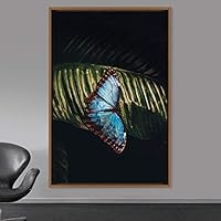 Framed Canvas Wall Art Butterfly Expressive Farmhouse/Country Home Office Insects Lake Multicolor Photography - 16x24 inches