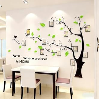 3D Tree Wall Stickers - DIY Photo Frame Tree Wall Decal Family Photo Frame Sticker Murals Wall Decor Living Room Bedroom TV Background Home Decorations (XXL:131 * 95in,Pale Green Left)