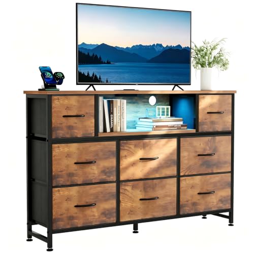 Image of DUMOS LED TV Stand Dresser with Charging Station, Entertainment Center