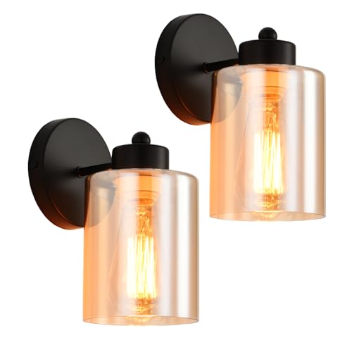 Image of Metal Sconces Wall Lighting with Clear Glass Shade,Bathroom Black Vanity Light Matte Black Wall Sconce, Matte Black Vanity Lights for Bathroom, Modern Wall Light Fixtures