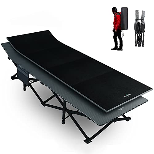 Hejiko Camping Cot For Adults, Folding Cot With Mattress, Sleeping Cot Bed With Carry Bag, Heavy Duty Portabld Cots For Camp Travel Outdoor Home Office 450Lb, Black Set (Cot+Pad) #TOP2