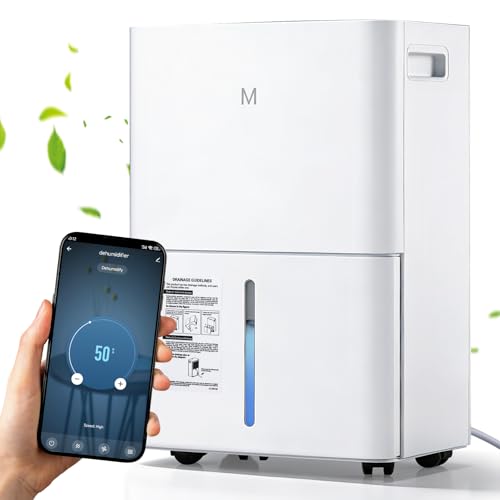 Mxmoonant Deshumidificador 15 l/día con aplicación y panel de control inteligente de la humedad, temporizador de 24 horas, 3 modos, con manguera de drenaje y depósito para el hogar y el sótano