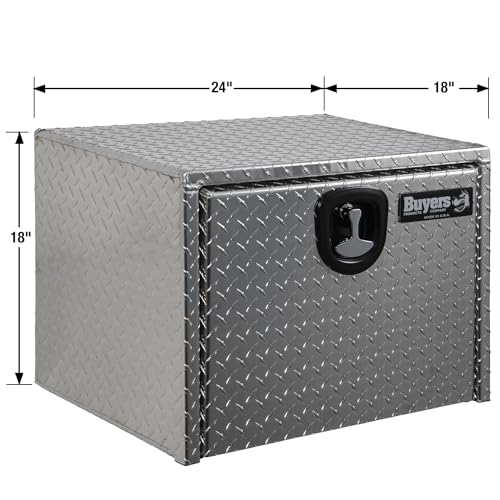 Image of Buyers Products 1705100 Diamond Tread Aluminum Underbody Truck Tool Box, 18 x 18 x 24, Made in USA, .100 in. Thick, Corrosion Resistant, Locking Compression Latch, Secure Storage for Work Trucks