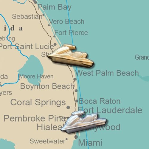 Image of Jet Ski Push Pins - Silver Jet Ski Map Pins for Cork Boards, Maps, or Lapel Use - Designed in USA - Set of 4
