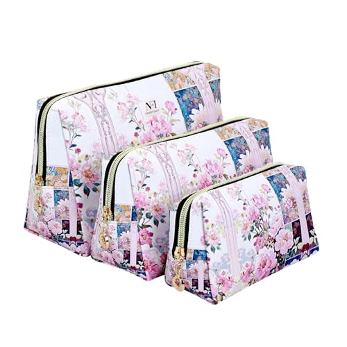 Image of NFI essentials Set of 3 Printed Cosmetic Pouch for Women, Stylish Pouches for Makeup Accessories Travel Pouch,Makeup Pouch,Vanity Case,Jewellery Pouch,Toiletry Make up Bag