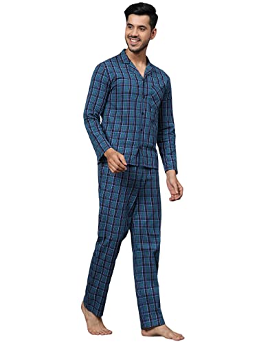 Image of B STORIES Men's 100% Cotton Full Sleeve PJ Set - Checkered Nightwear Set | Soft Loungewear | Comfortable Sleepwear | Stylish Casual Home Wear Shirt & Pant (S-XXL)