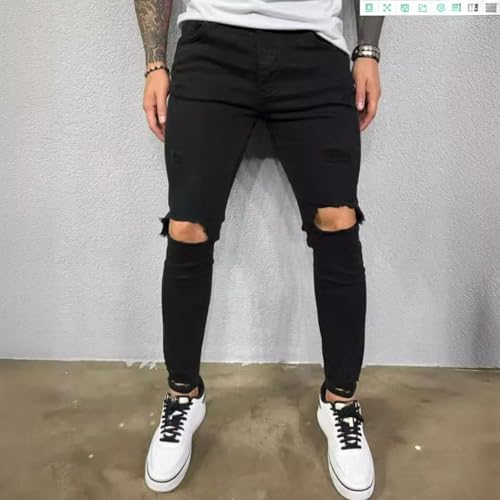 Jeans Pants Trouser Denim Ripped Elastic Tight Fitting Street Trendy Commuting Casual Small Leg for Men2
