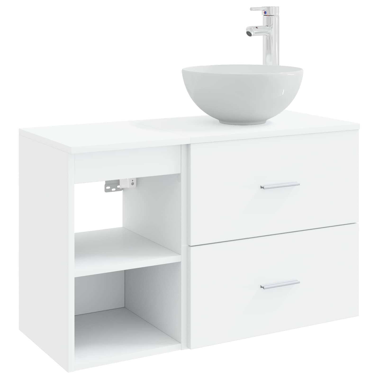 Muebles de baño blancos suspendidos de madera con lavabo moderno y armario