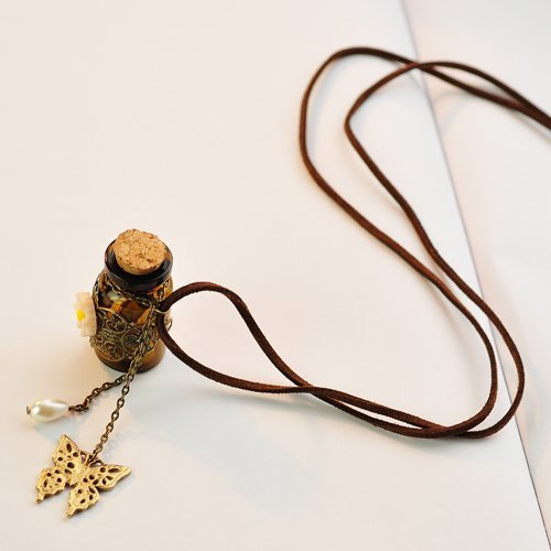 Jovana Carved long leather cord necklace,retro cork Wishing bottle sweater chain