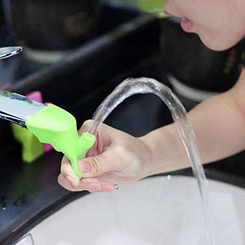 Image of Silicone Faucet Extender, Bathroom & Kitchen Sink Faucet Extender Dual Spout Hand Wash Helper with Water-Saving Design Universal Faucet Cover Easy Tool-Free Installation (Green)