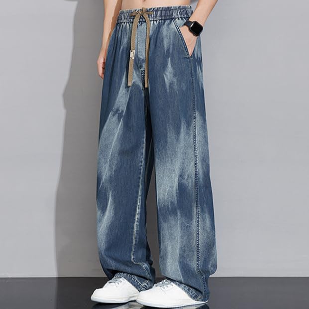Men's Jeans Casual Gradient Y2k Loose Fit Drawstring Elastic Waist Straight Leg Denim Pants Hip Hop Streetwear4