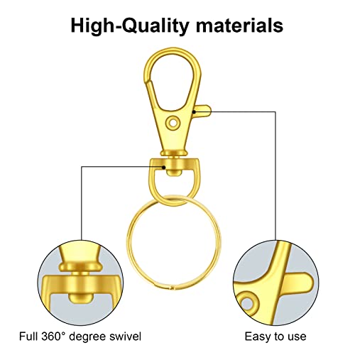 Image of 120PCS Premium Swivel Lanyard Snap Hook with Key Rings, Metal Keychain Hooks for Jewelry Making, Crafts (Gold)