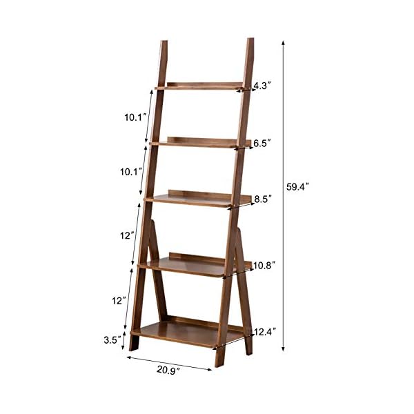 Bookshelf ladder shelf storage rack multipurpose bamboo organizer shelves furniture for home office living room kitchen office 5 tier brown  urban country home decor