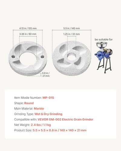 Image of VEVOR 2PCS Grinding Sheets for Electric Grain Mill Grinder, Marble Dry & Wet Grinding Discs, Replacement Grinding Plates Compatible with VEVOR GM-002 Corn Spice Mill Grinder