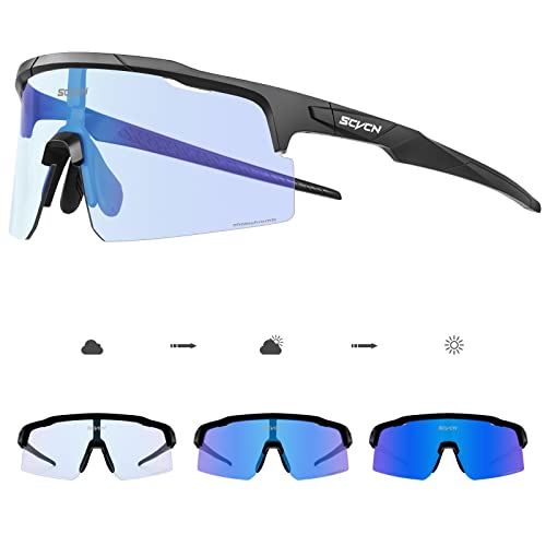 Scvcn Photochromic Cycling Glasses Clear Mountain Biking Gasses Men Women Mtb Sunglasses Transition Bicycle Riding Glasses Biking Sunglasses Cycle Glasses Motorcycle Goggles Road Bike Gasses Blue #TOP17