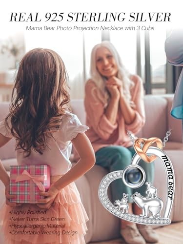 Mom Jewelry Gifts 925 Sterling Silver Mama Bear/Dinosaur/Cat/Bird/Chicken Necklace with 1 2 3 4 5 Cubs for Women Mother Wife Grandma2