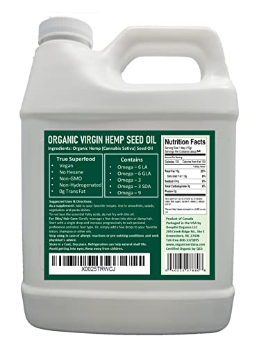 Organic Verdana Virgin Hemp Seed Oil – Unrefined Canadian Cold Pressed Oil – Non-Gmo, Kosher Food Grade And Organic – 32 Fl Oz #TOP1