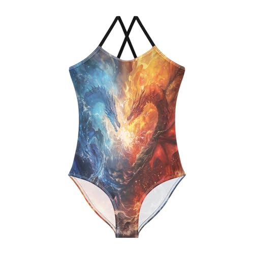 ALAZA Dragon in The Fire and Water Girl’s Swimsuits Bathing Suit One Piece Beach Swimwear