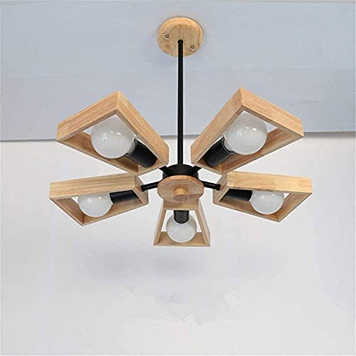 Lámpara de araña nórdica de madera con 5 luces E27 para techo de dormitorio y comedor 4