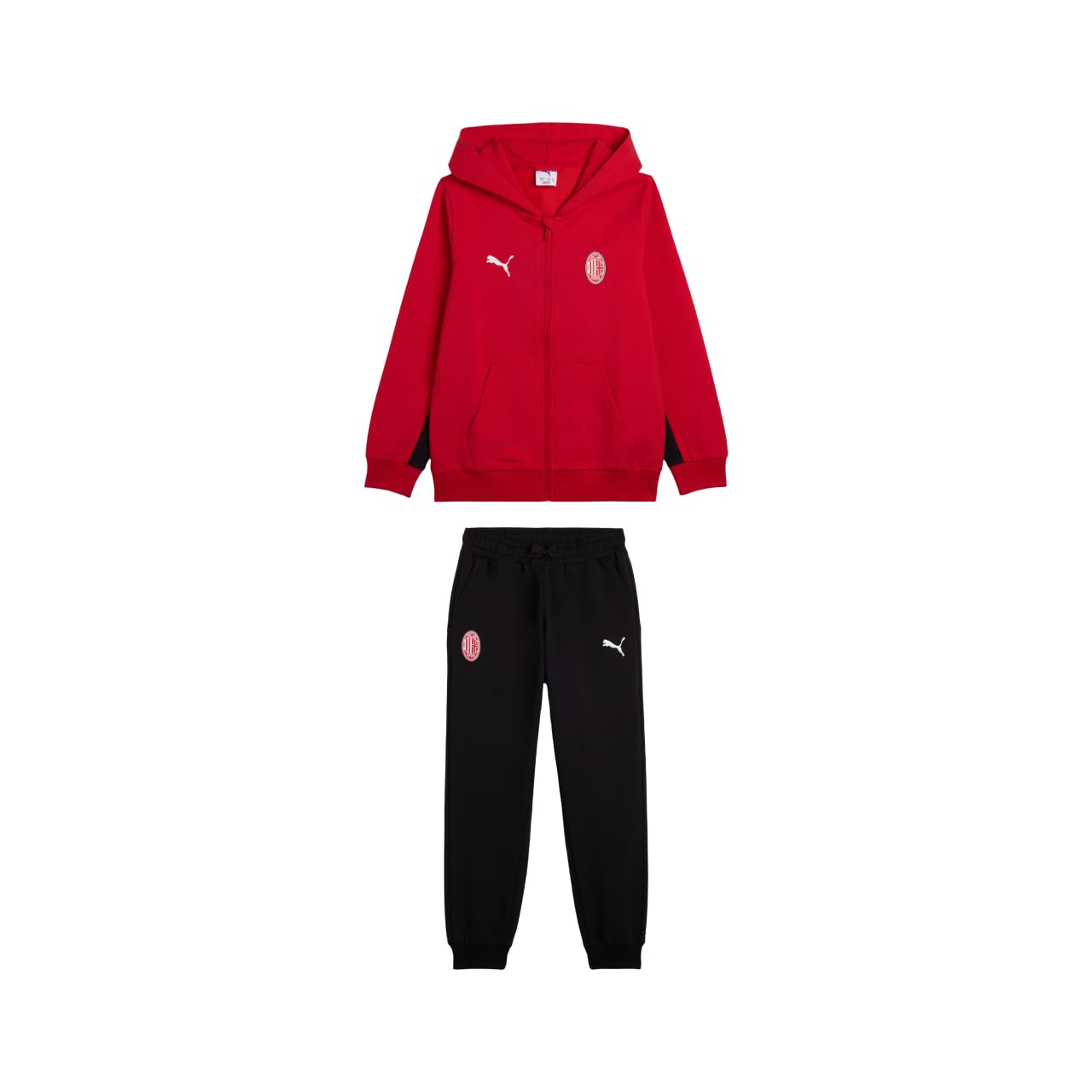 A.C. Milan - Kit Felpa con Cappuccio e Pantaloni Bambino, Set 2 Pezzi con Logo Puma, Prodotto Ufficiale, Bambino