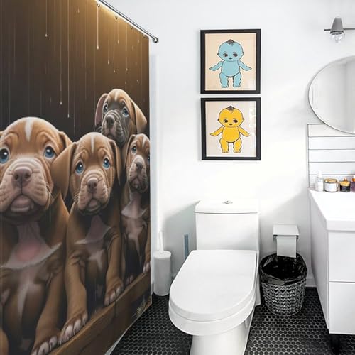 Rideau de douche chien mignon imperméable en polyester lavable 152x183cm avec 12 crochets pour baignoire - 3
