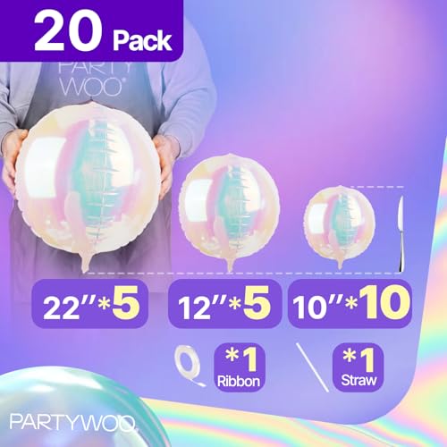 Image of PartyWoo Iridescent Foil Balloons 20pcs Large Round Giant Jumbo 4D Balloons