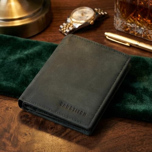 Image of TANSTITCH Slim Leather Wallet || Regular Minimalist &Thin Wallet || RFID Protected || 16 Card Slot (Green Hunter)