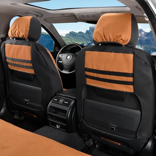 Image of Coverado Car Seat Covers Front, Canvas Universal Seat Covers for Cars, 2-Pack Car Seat Cushions, Auto Seats Protectors for Kids & Dogs, Driver Seat Covers Fit for Most Vehicles Trucks SUVs /Khaki