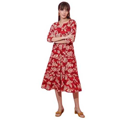 Image of Sheetal Associates Women's Casual 3 /4 Sleeve Crepe Fit and Flare Dress| Comfortable Relaxed Fit Summer Party Dress