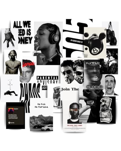 Image of Yellow Town India Hip Hop Flo Wall Collage Kit | 21 Rap & Hip-Hop Posters + Wall Friendly Adhesive | Black & White Rap Culture Aesthetic Prints for Men's Bedroom, Dorm & Studio