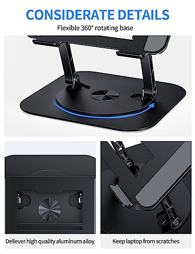 Image of AOEVI Adjustable Laptop Stand with 360 Rotating Base, Computer Stand for Laptops (10-16 inches) - MacBook Pro /Air, Dell, Asus, Lenovo - Ergonomic Foldable Laptop Riser for Desk - Black
