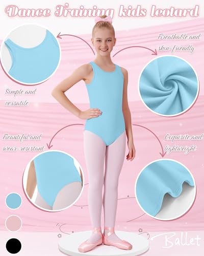 Image of 3 Pack Girls Leotards Toddler Ballet Tank Leotard Kids Dance Gymnastics Outfits Solid Sleeveless Bodysuit 2-12Y