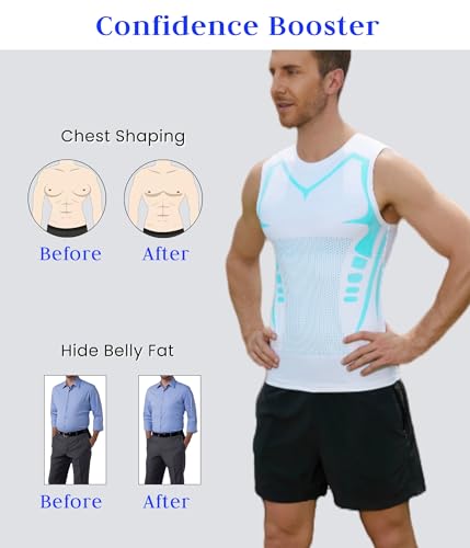 Image of Compression Shirt Men Slimming Body Shaper Vest Crewneck Workout Tank Top | Tummy Control Undershirts, Gynecomastia Compression Shirts, Back Support, Sleeveless Muscle Shirts, Shaping Tank Top