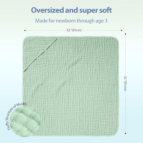 Image of Unnivoll Hooded Baby Towels for Newborn - 2 Pack, 100% Muslin Cotton, Baby Bath Towels with Hood, Soft and Absorbent for Boys, Girls Infant, Toddler and Kids, Large 32x32 Inches, Newborn Essential