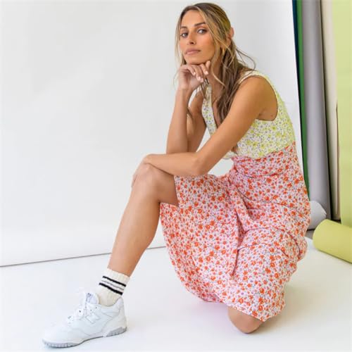 Image of Women Midi Dress Bohemian V Neck Long Dress Sleeveless Floral Print Maxi Dress, Women Y2k Floral Deep V Neck Maxi Dress