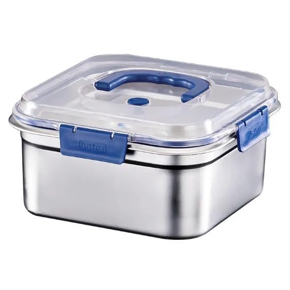 Image of Stainless Steel Food Storage Container, 1800ml, Airtight Stackable Container with Transparent Lid, Kitchen Storage Box with Handle (PACK OF 1)