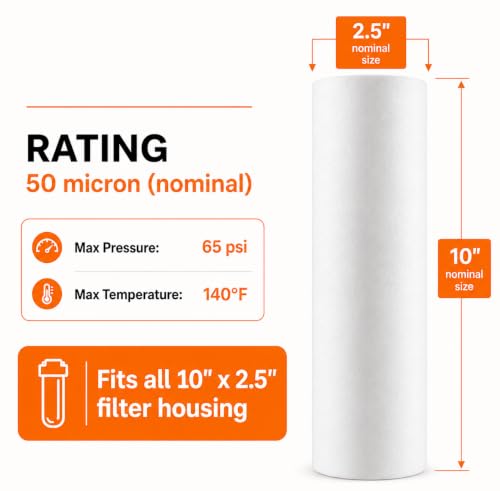 Image of 10 Inch High Density Spun Pre-Filter (5 Micron PP Spun) Cartridge Compatible for 10 Inch Pre-Filter Housing of All Water Purifier | Pack of 1 Spun