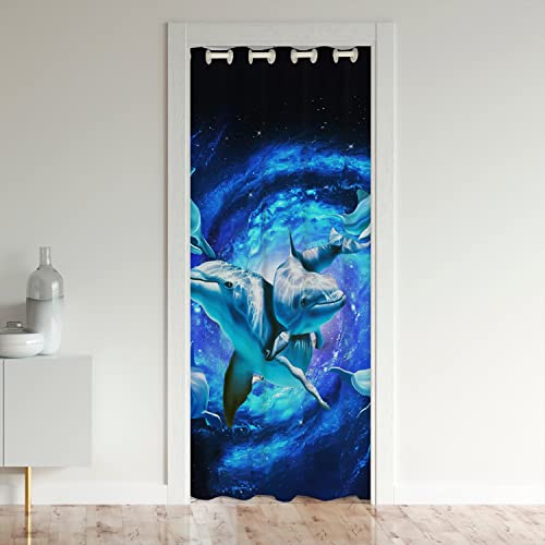 Dauphins Rideau de Porte 86x203cm Cute Mer Animaux Rideaux Interieur Salon Chambre Décoration Rideaux Exterieur d'entrée Marine Rideau Occultant pour Chambre...